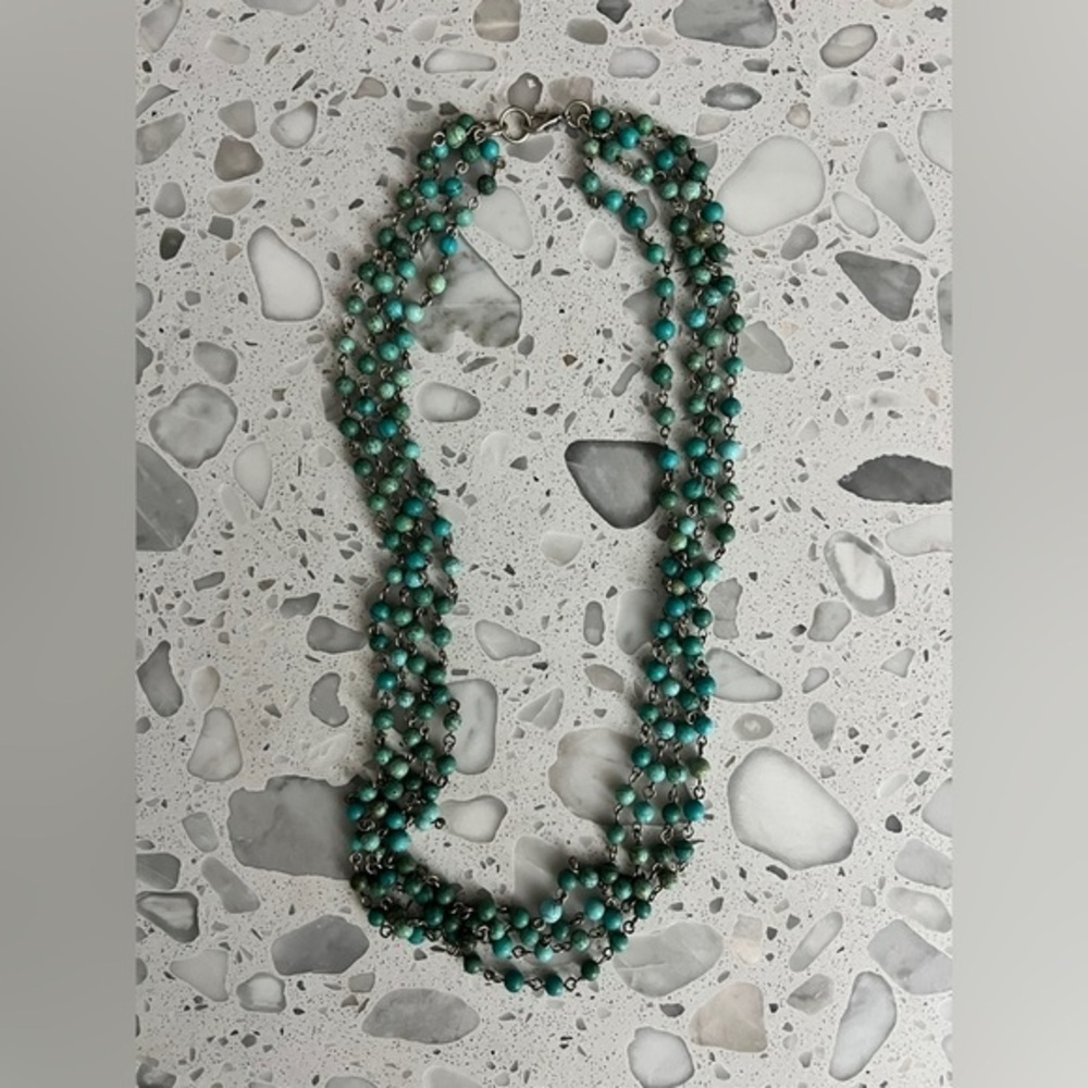 Turquoise and Silver Beaded Necklace 22 inches around